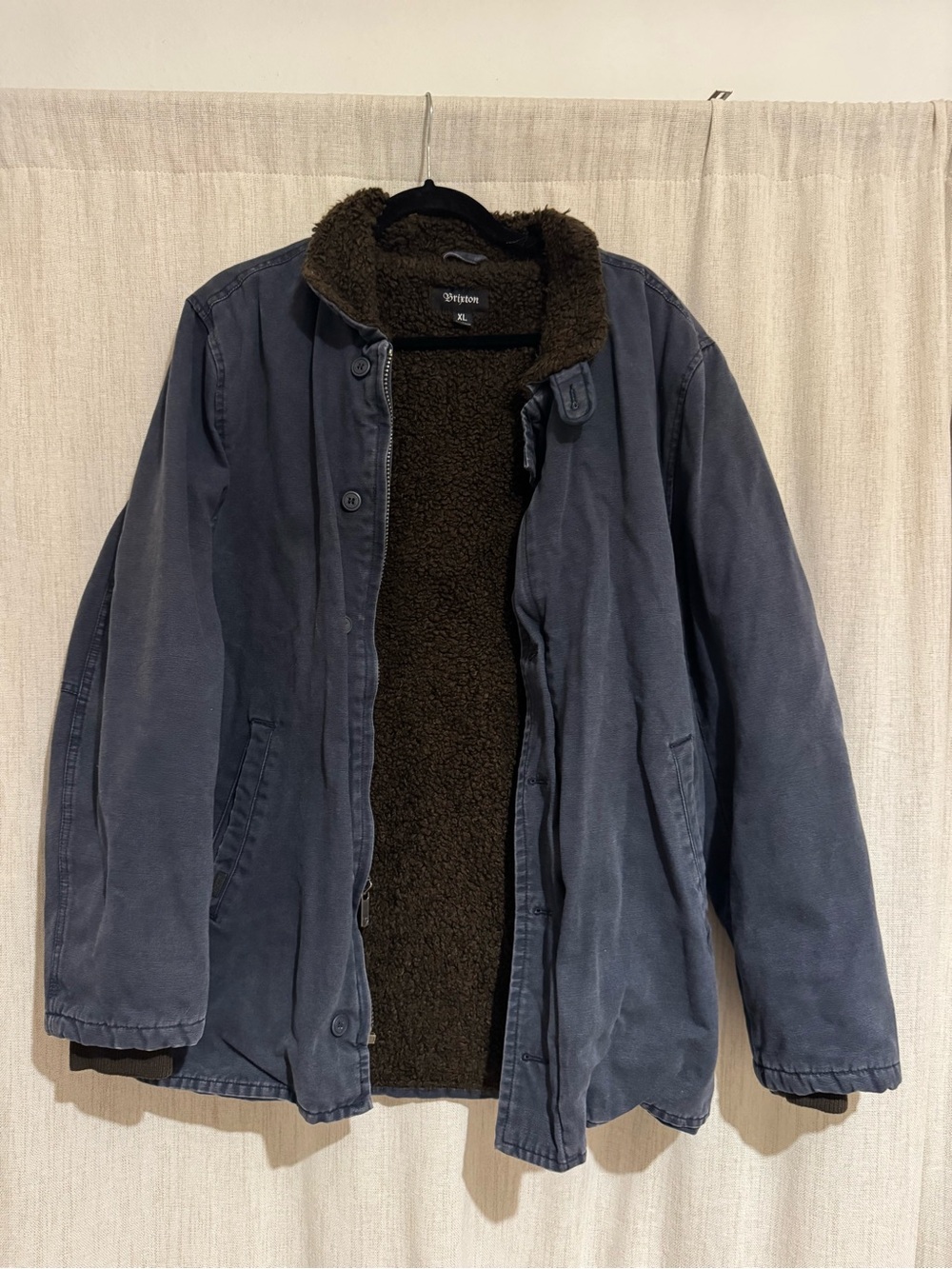 Brixton Navy Jacket with Brown Sherpa Lining